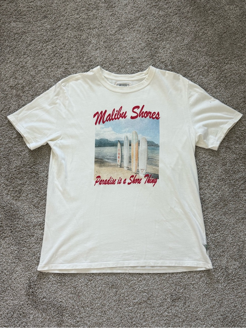 GUESS Men's White Malibu Shores Graphic Logo Crew Neck Short Sleeve T-Shirt (M)